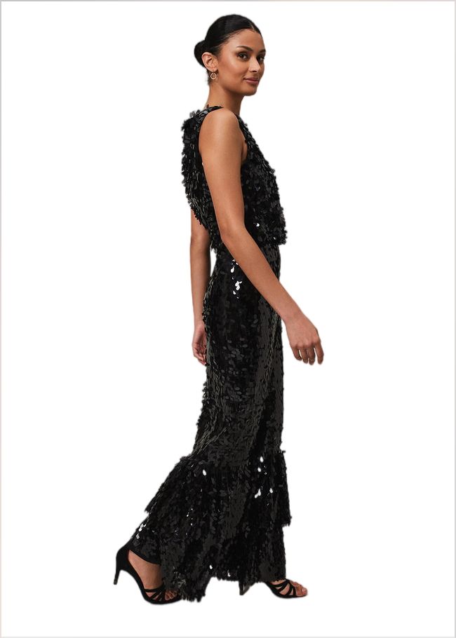  Elena Black Sequin Tiered Maxi Dress Black 221910050