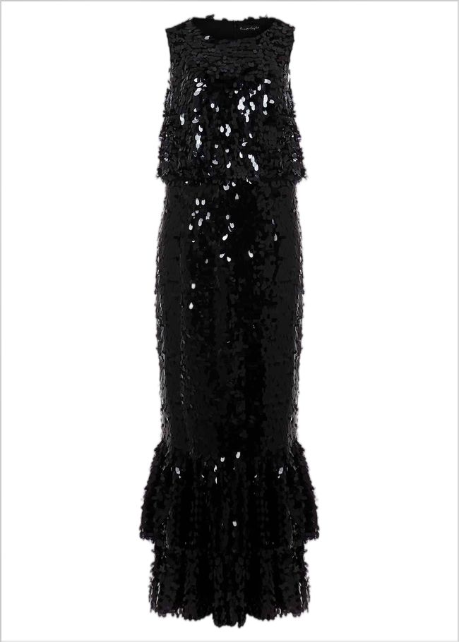  Elena Black Sequin Tiered Maxi Dress Black 221910050