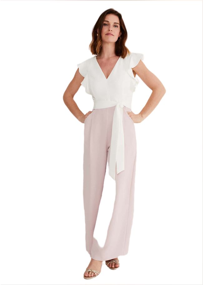  Kallie V Neck Frill Jumpsuit Antique Rose 221915840