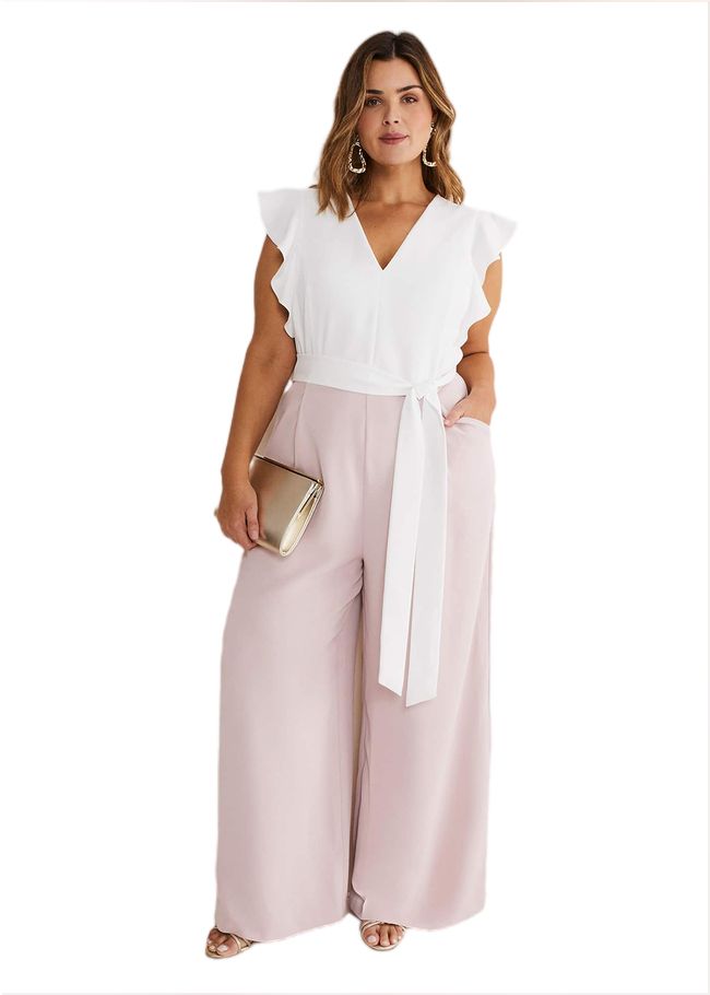  Kallie V Neck Frill Jumpsuit Antique Rose 221915840