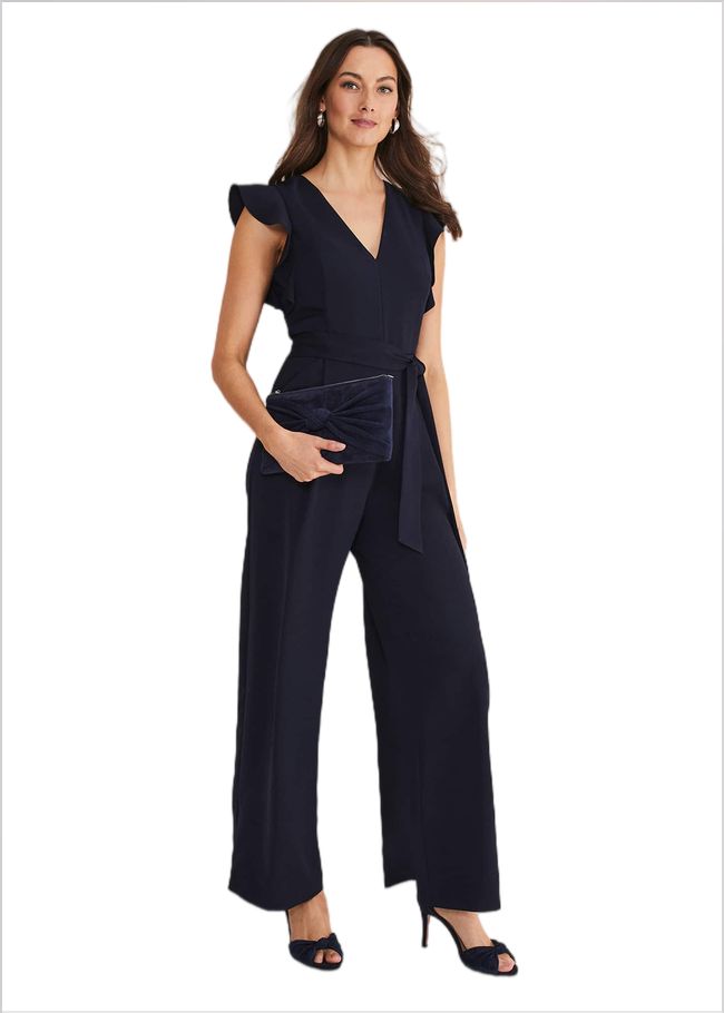  Kallie V Neck Frill Jumpsuit Navy 221916351