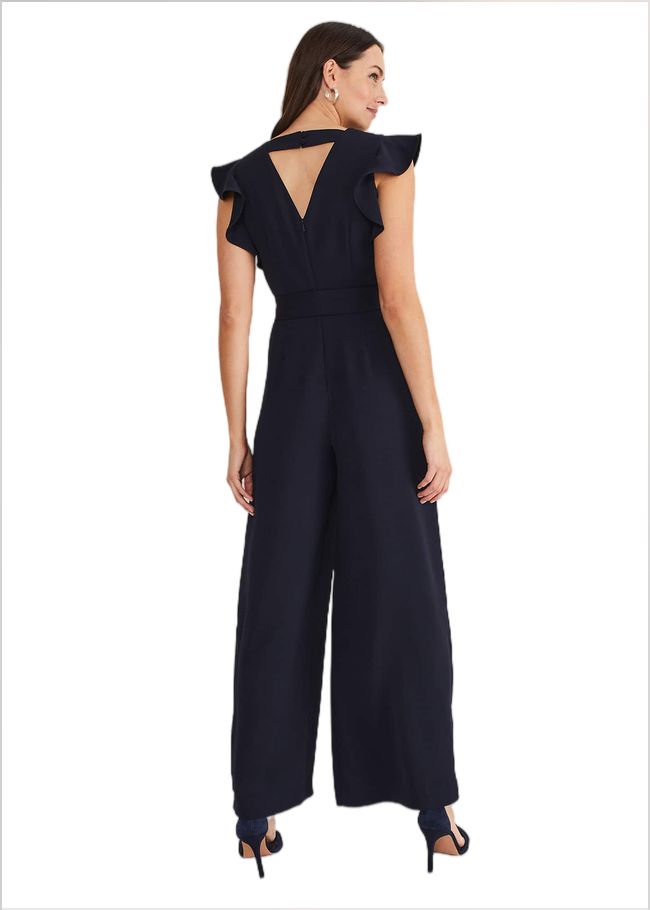  Kallie V Neck Frill Jumpsuit Navy 221916351