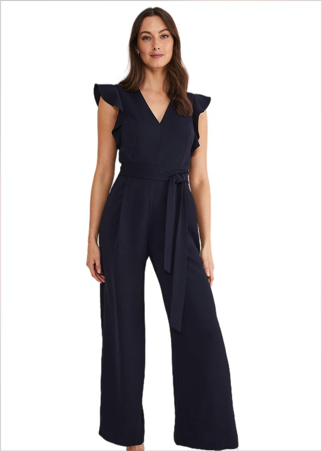  Kallie V Neck Frill Jumpsuit Navy 221916351