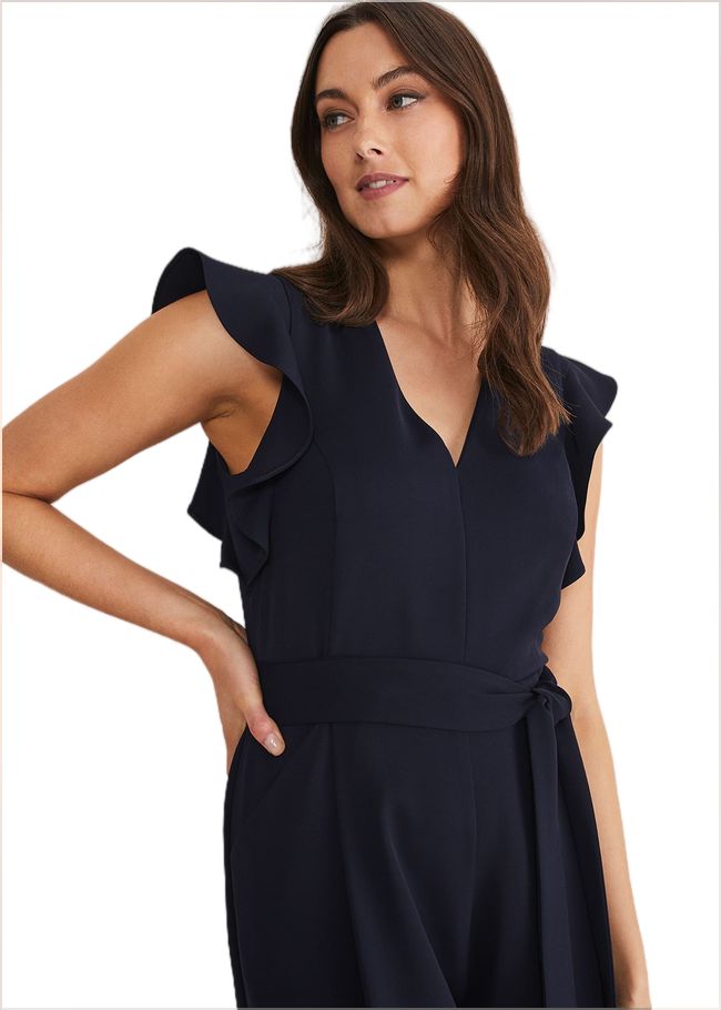  Kallie V Neck Frill Jumpsuit Navy 221916351