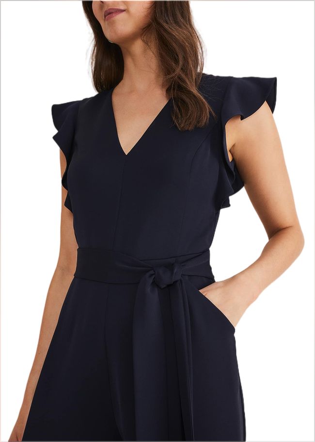  Kallie V Neck Frill Jumpsuit Navy 221916351