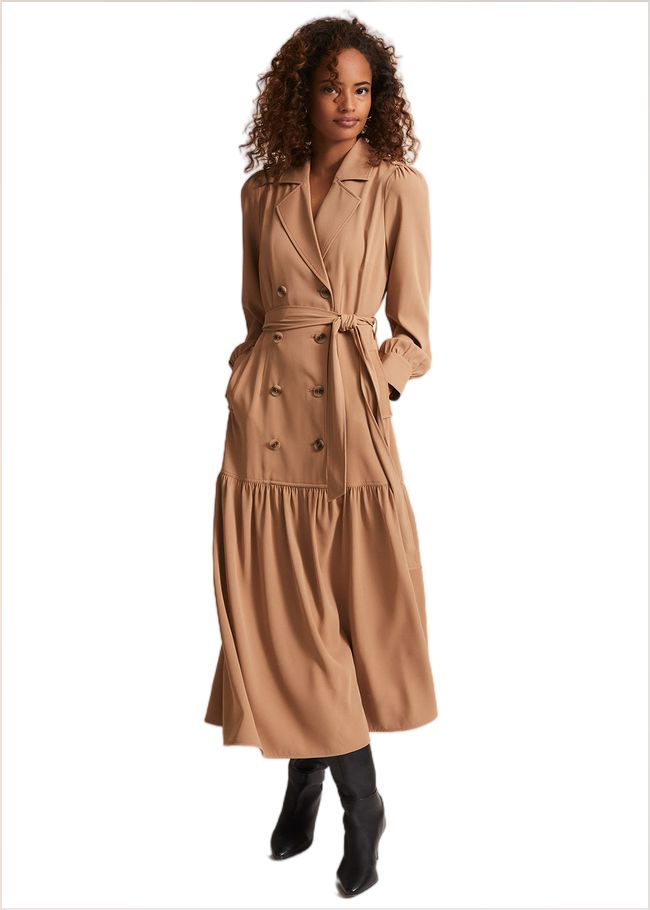  Morgan Trench Midi Dress Camel 221920206