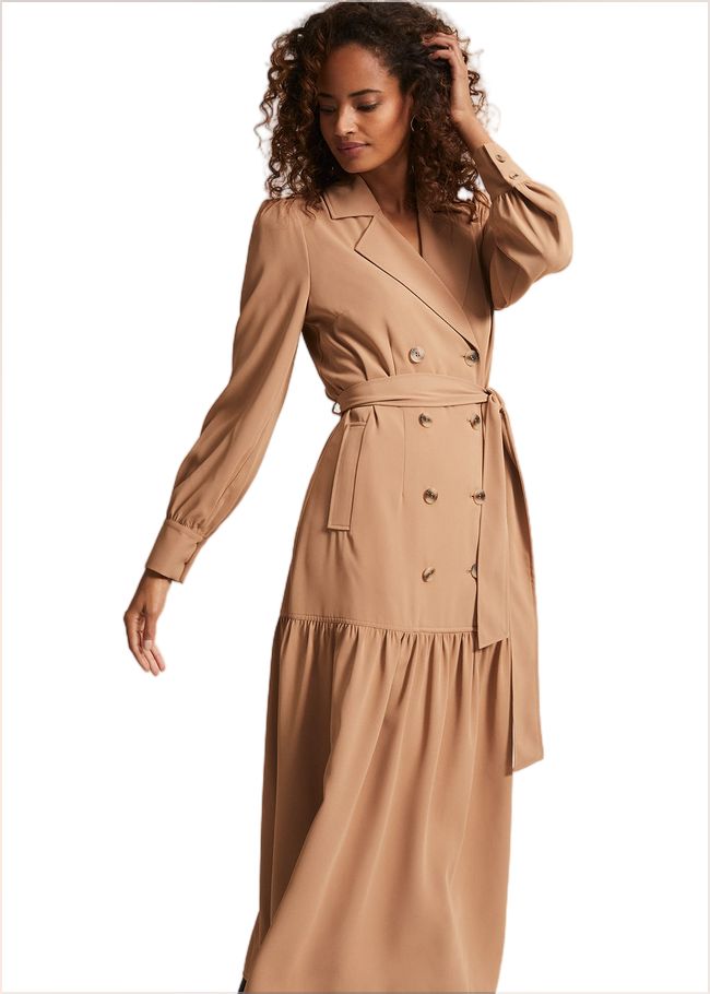  Morgan Trench Midi Dress Camel 221920206