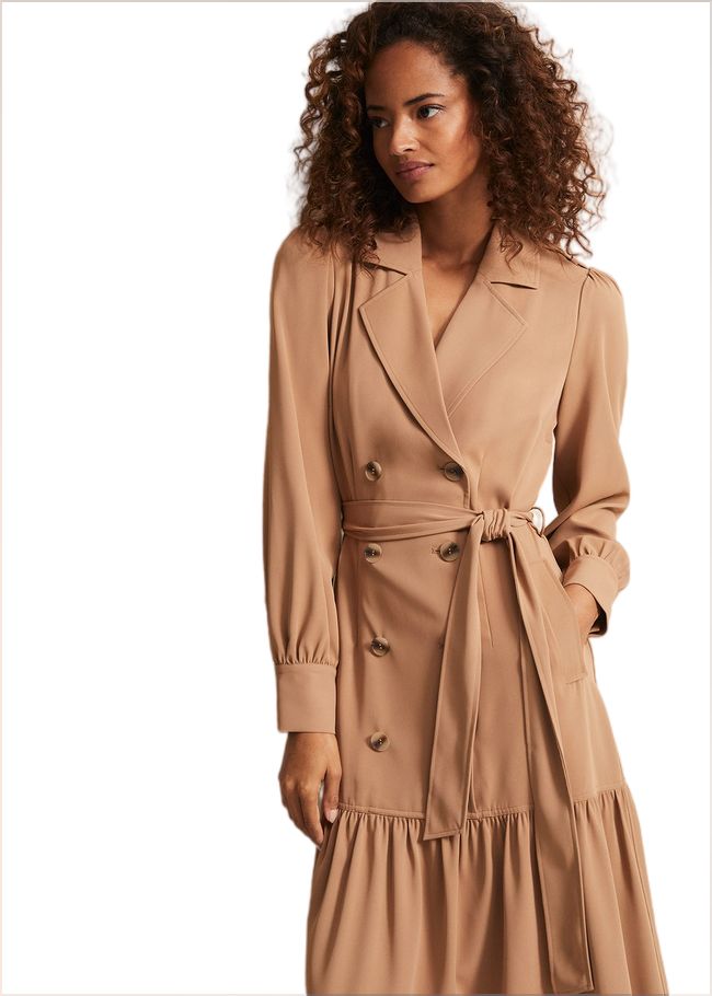  Morgan Trench Midi Dress Camel 221920206