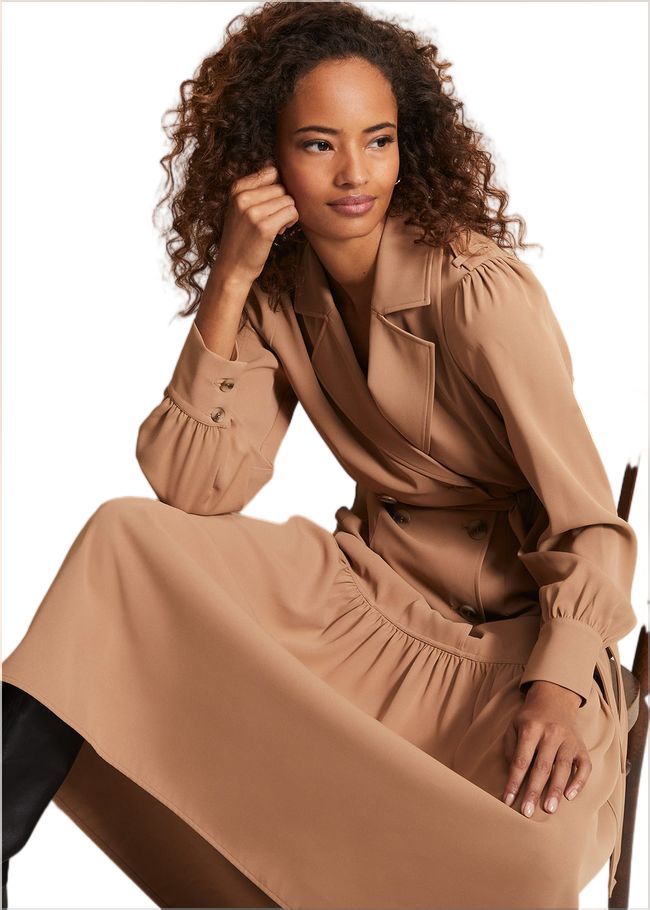  Morgan Trench Midi Dress Camel 221920206