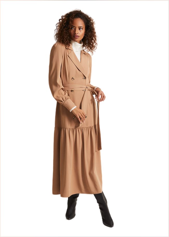  Morgan Trench Midi Dress Camel 221920206