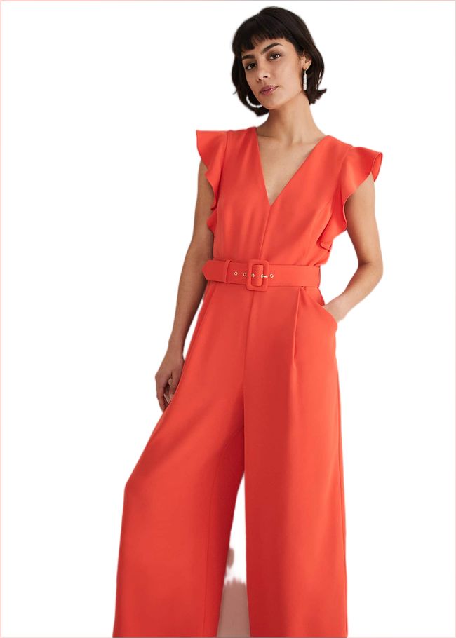  Kallie V Neck Frill Jumpsuit Orange 221926650