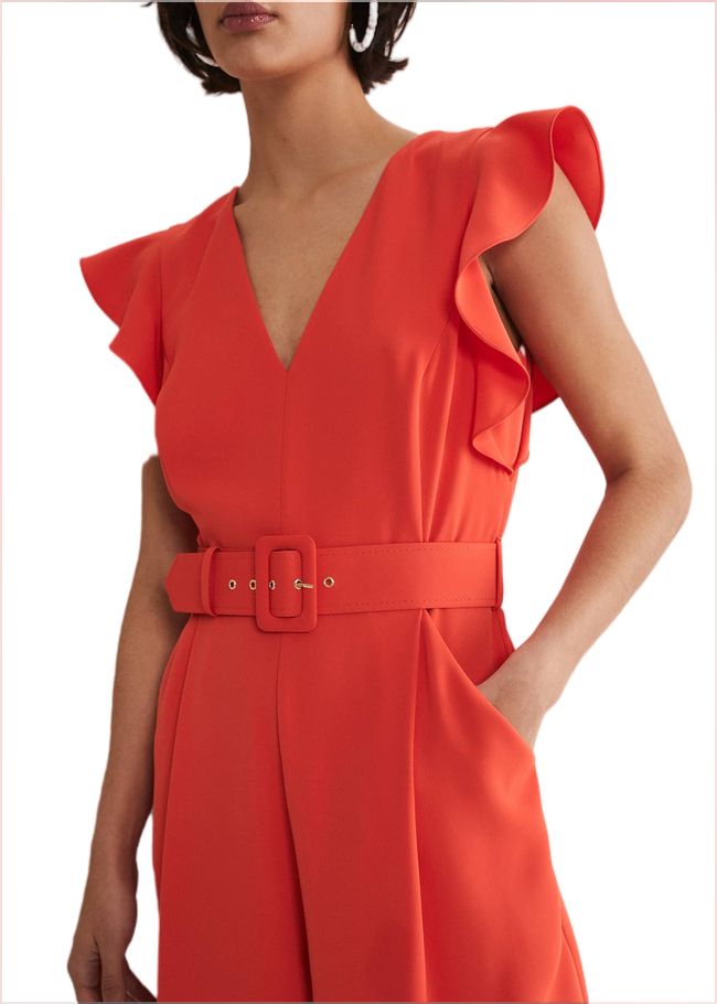  Kallie V Neck Frill Jumpsuit Orange 221926650