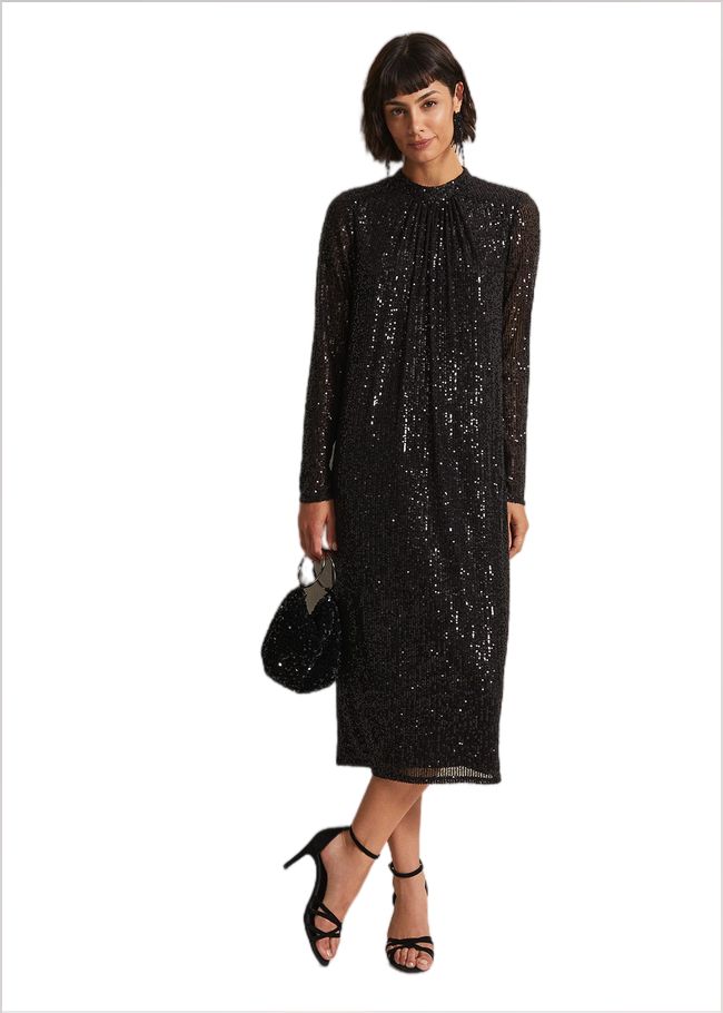  Cindy Black Sequin Midi Dress Black 221927050