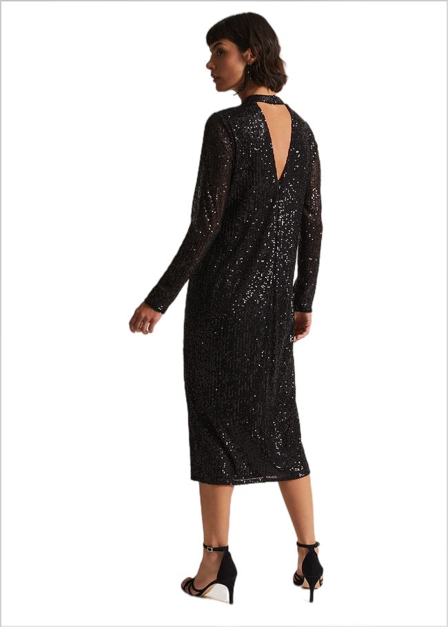  Cindy Black Sequin Midi Dress Black 221927050