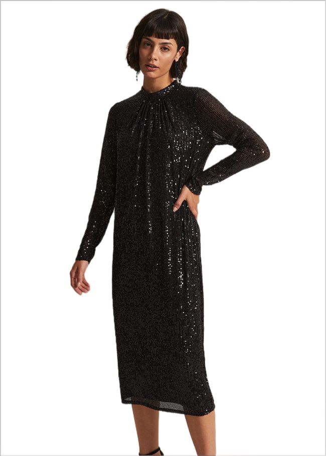  Cindy Black Sequin Midi Dress Black 221927050