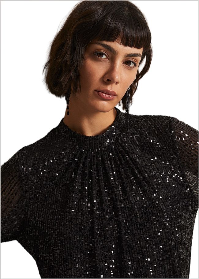  Cindy Black Sequin Midi Dress Black 221927050