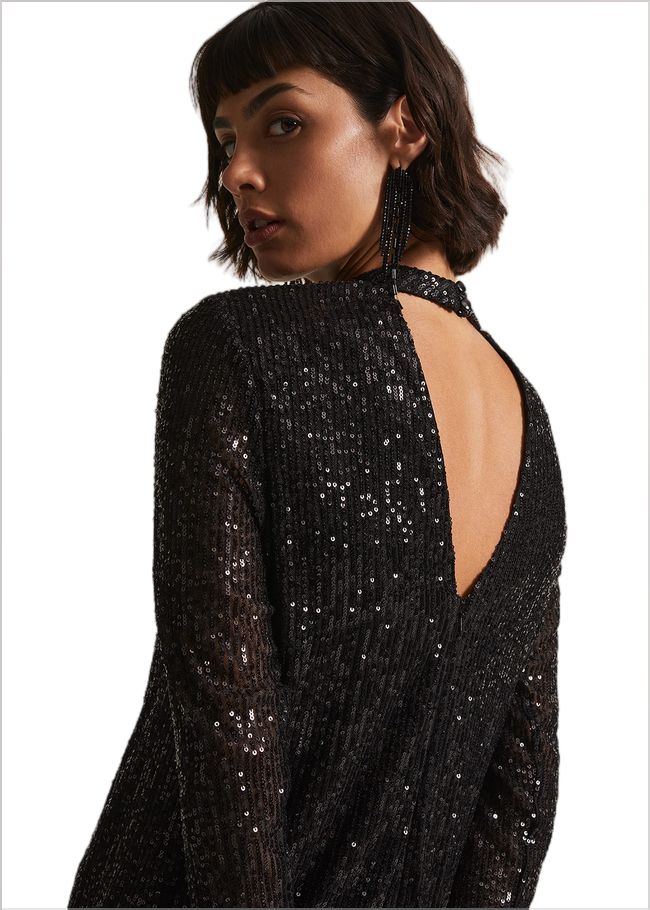  Cindy Black Sequin Midi Dress Black 221927050