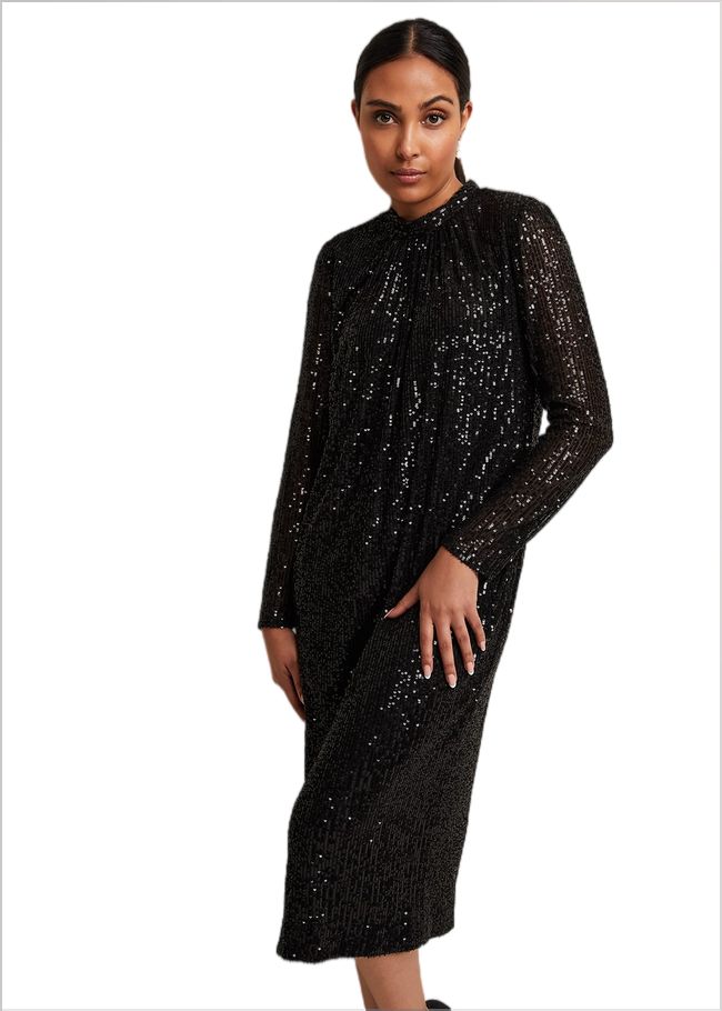  Petite Cindy Black Sequin Midi Dress Black 221928050