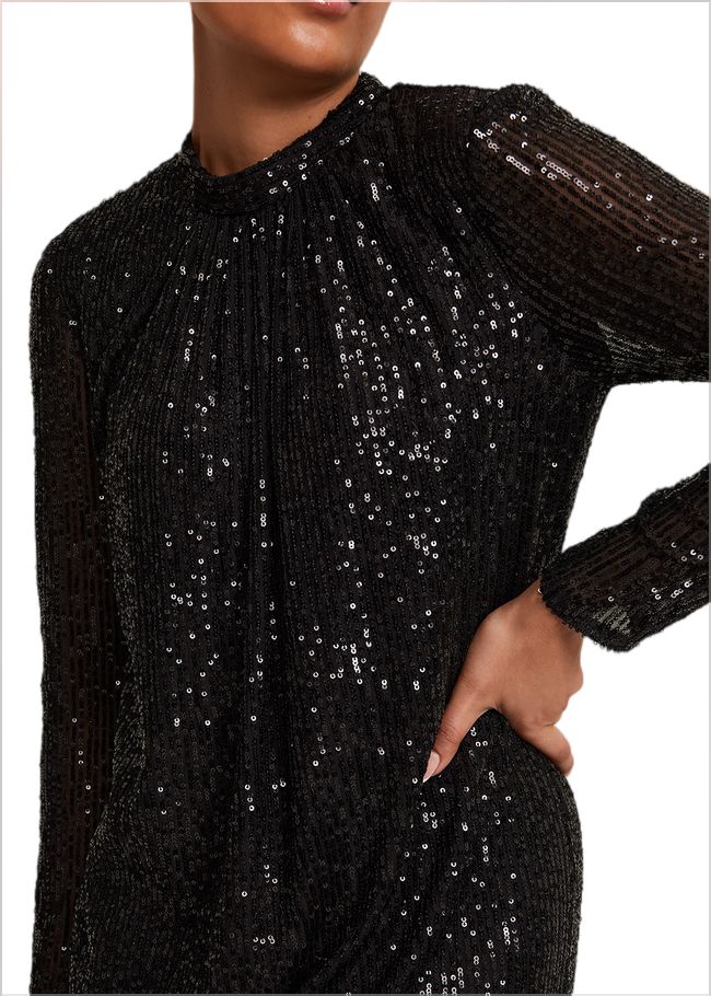  Petite Cindy Black Sequin Midi Dress Black 221928050