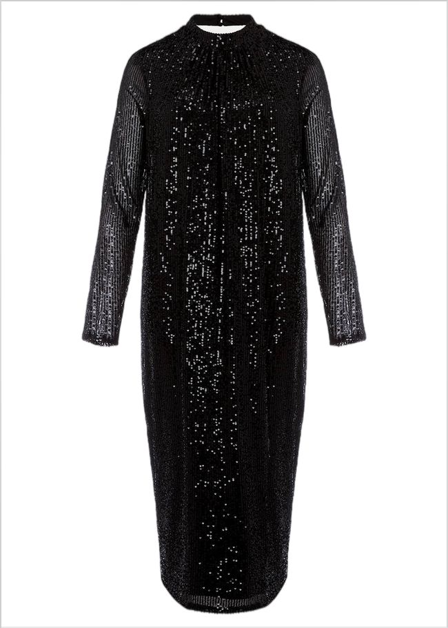  Petite Cindy Black Sequin Midi Dress Black 221928050