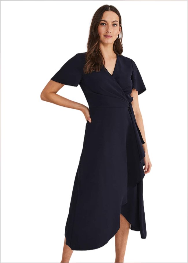  Julissa Navy Frill Wrap Dress Navy 221935351