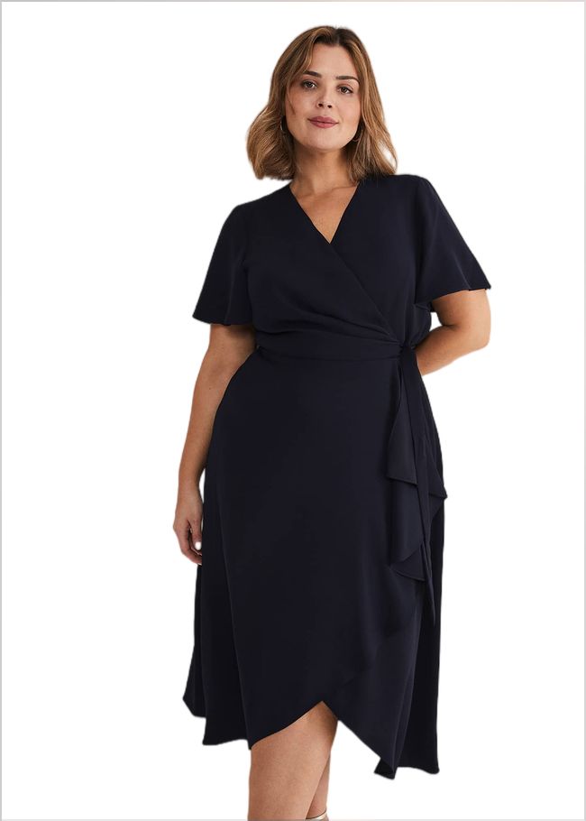  Julissa Navy Frill Wrap Dress Navy 221935351