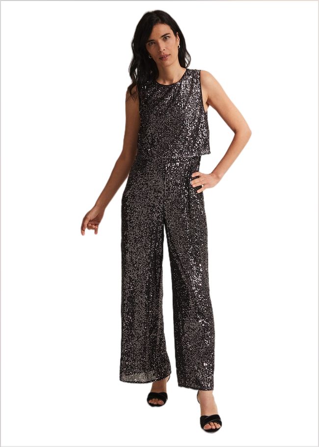  Aubrey Sequin Wide Leg Jumpsuit Gunmetal 221950165