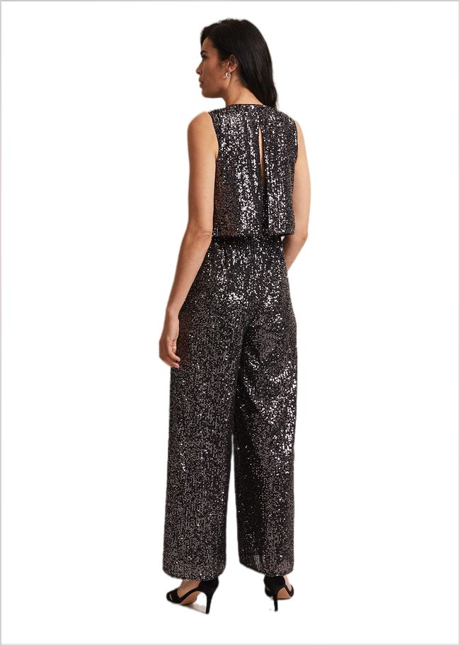  Aubrey Sequin Wide Leg Jumpsuit Gunmetal 221950165