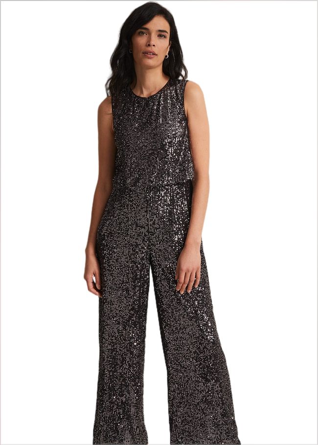  Aubrey Sequin Wide Leg Jumpsuit Gunmetal 221950165