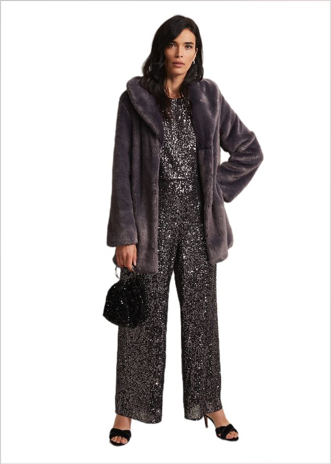  Aubrey Sequin Wide Leg Jumpsuit Gunmetal 221950165