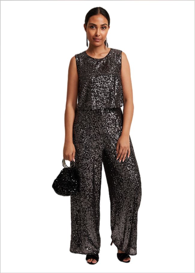  Petite Aubrey Sequin Wide Leg Jumpsuit Gunmetal 221951165