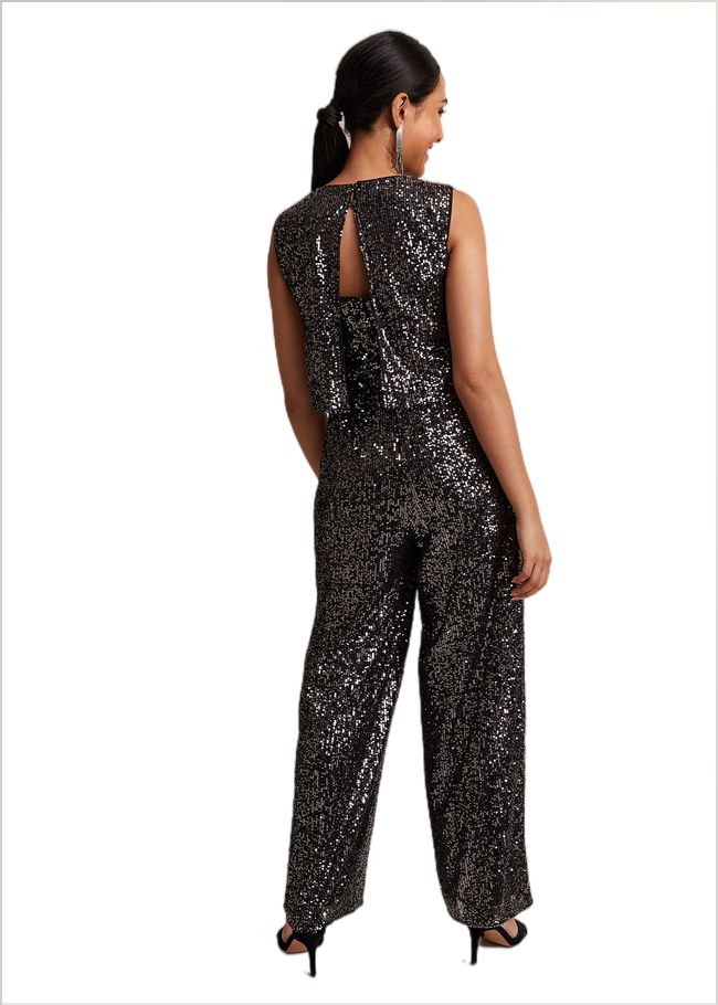  Petite Aubrey Sequin Wide Leg Jumpsuit Gunmetal 221951165