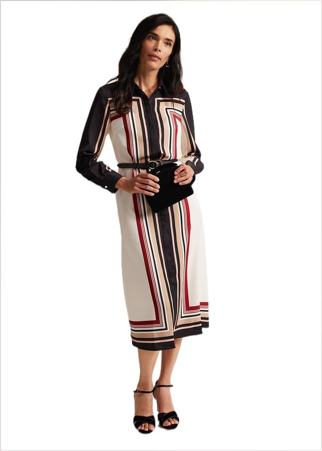  Geri Striped Shirt Midi Dress Black/Multi 221956492