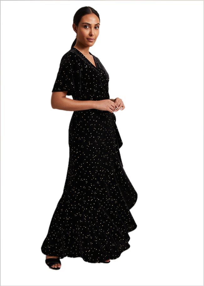  Petite Holly Velvet Star Wrap Maxi Dress Black 221961050