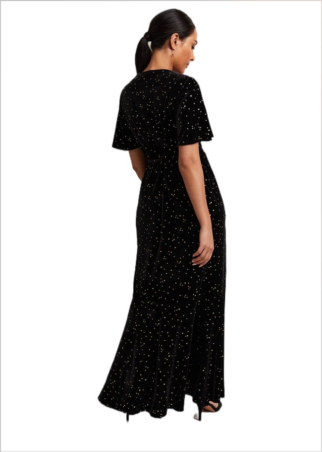  Petite Holly Velvet Star Wrap Maxi Dress Black 221961050