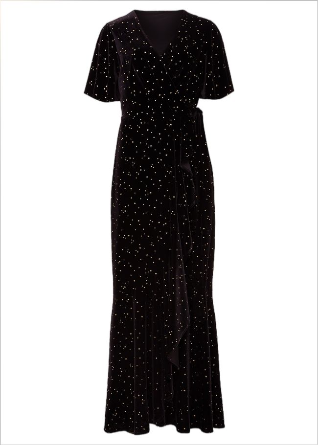  Petite Holly Velvet Star Wrap Maxi Dress Black 221961050