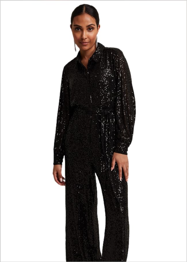  Petite Alessandra Black Sequin Jumpsuit Black 221971050