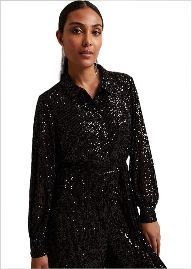  Petite Alessandra Black Sequin Jumpsuit Black 221971050