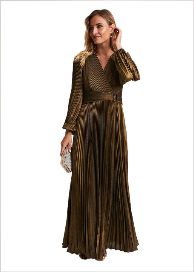  Adrianna Foil Pleated Maxi Dress Metallic 221974491