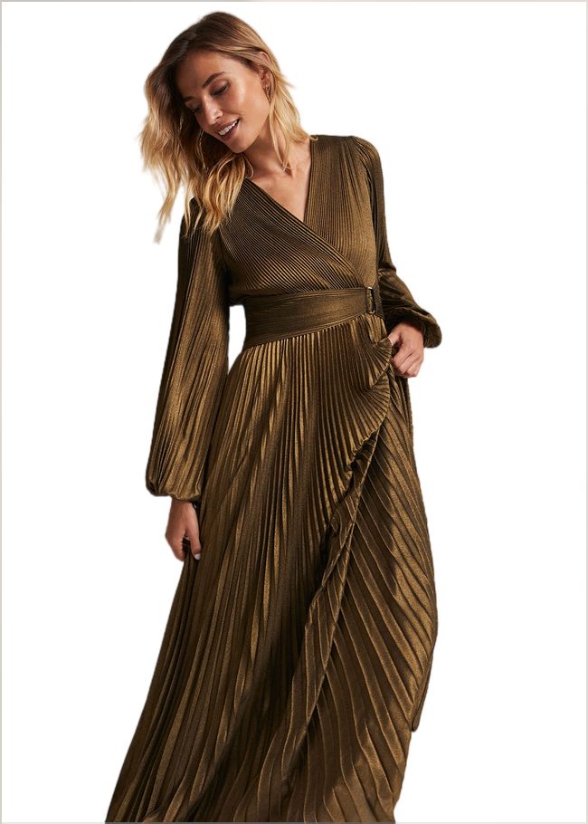  Adrianna Foil Pleated Maxi Dress Metallic 221974491