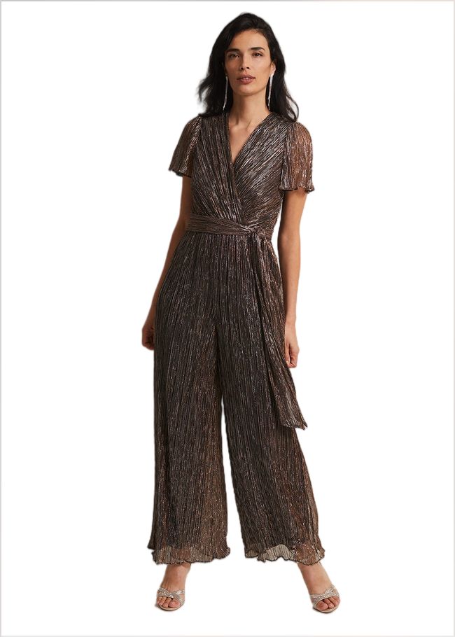  Stella Bronze Plisse Wide Leg Jumpsuit Metallic 221976491