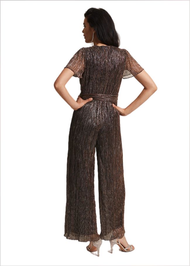  Stella Bronze Plisse Wide Leg Jumpsuit Metallic 221976491