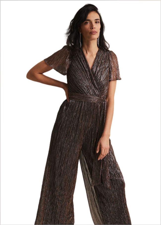  Stella Bronze Plisse Wide Leg Jumpsuit Metallic 221976491