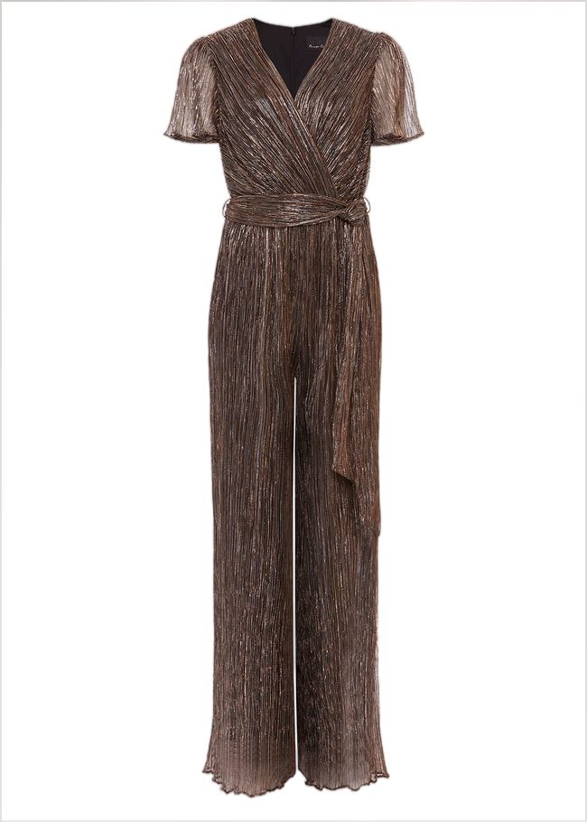  Stella Bronze Plisse Wide Leg Jumpsuit Metallic 221976491