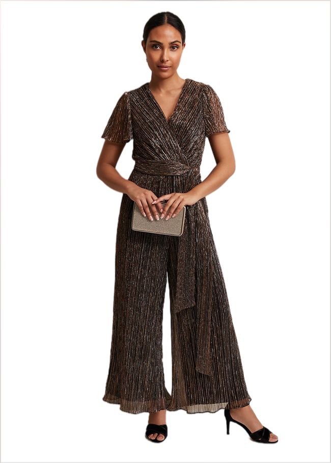  Petite Stella Bronze Plisse Jumpsuit Metallic 221977491