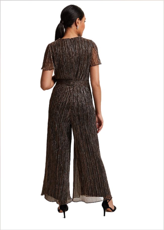  Petite Stella Bronze Plisse Jumpsuit Metallic 221977491