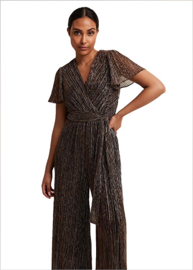  Petite Stella Bronze Plisse Jumpsuit Metallic 221977491