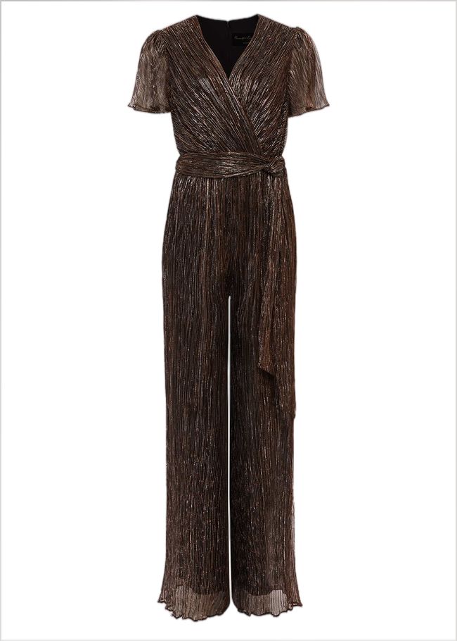  Petite Stella Bronze Plisse Jumpsuit Metallic 221977491