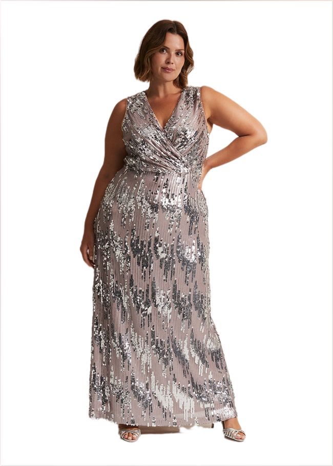  Daphne Sequin Maxi Dress Silver 230611065